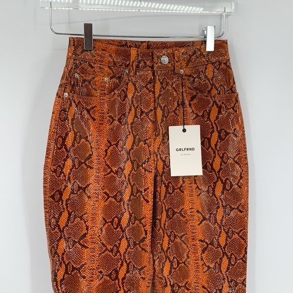 GRLFRND Shiloh leather orange snakeskin embossed ankle straight leg new 24 - Picture 2 of 7